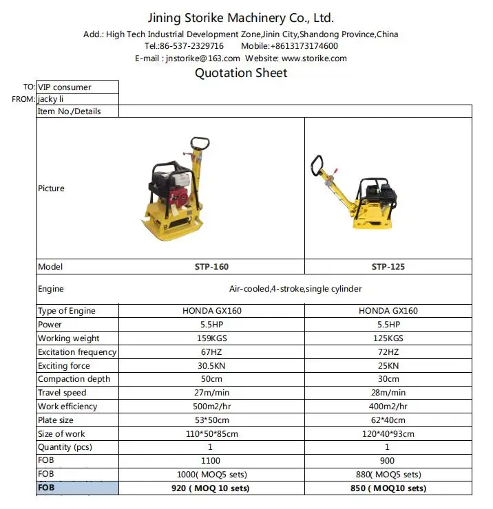 Storike High quality single cylinder 4-stroke wacker plate compactor sand plate compactor manufacture