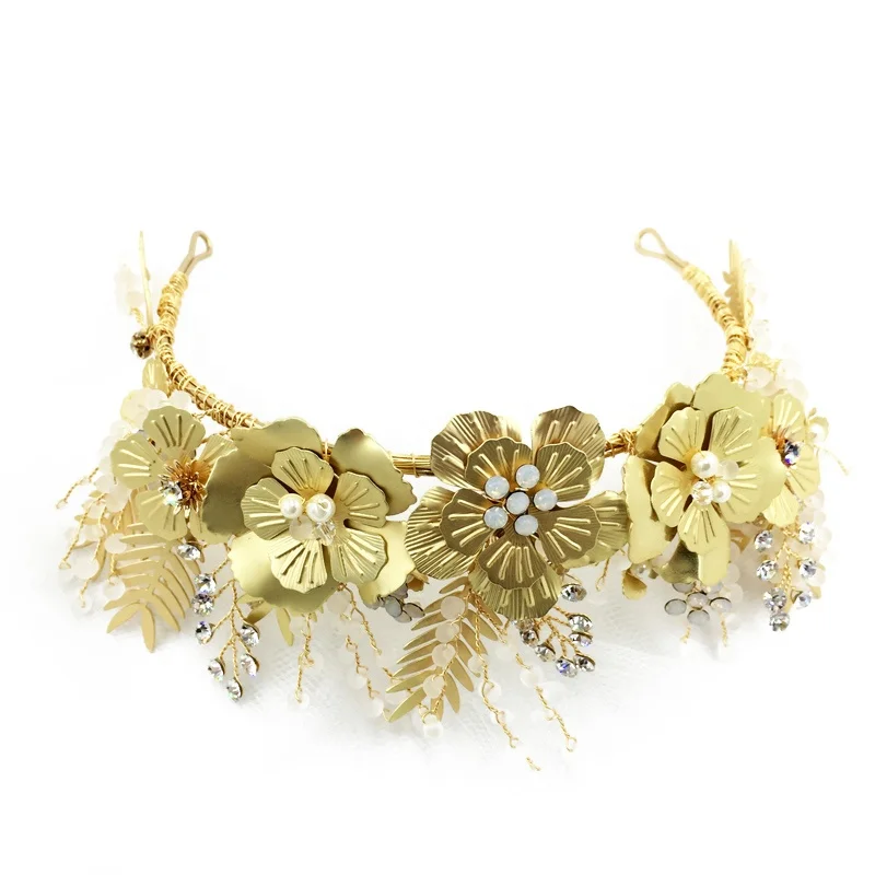 Amelie Handmade Gold Metal Flower Mat Color Candy Beads Decoration Royal Girls Diadems Princess Tiara Crown