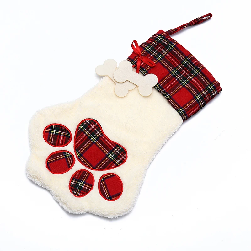 Pet Animal Plaid Dog Paw Christmas Stockings X-mas Gift Socks - Buy X ...