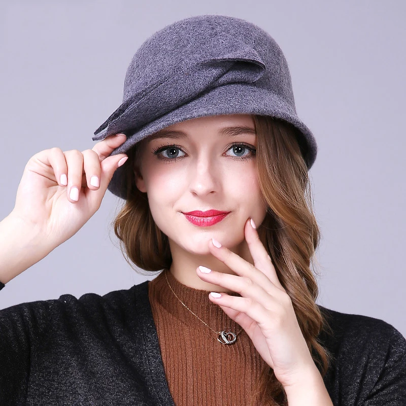 
Новинка 2018, модная женская зимняя шапка-котелок из 100% шерсти с бантом 