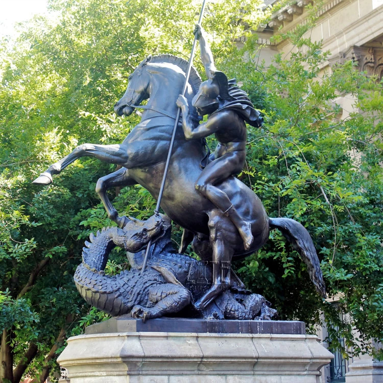 Large Metal Bronze St George Statue With Dragon Sculpture