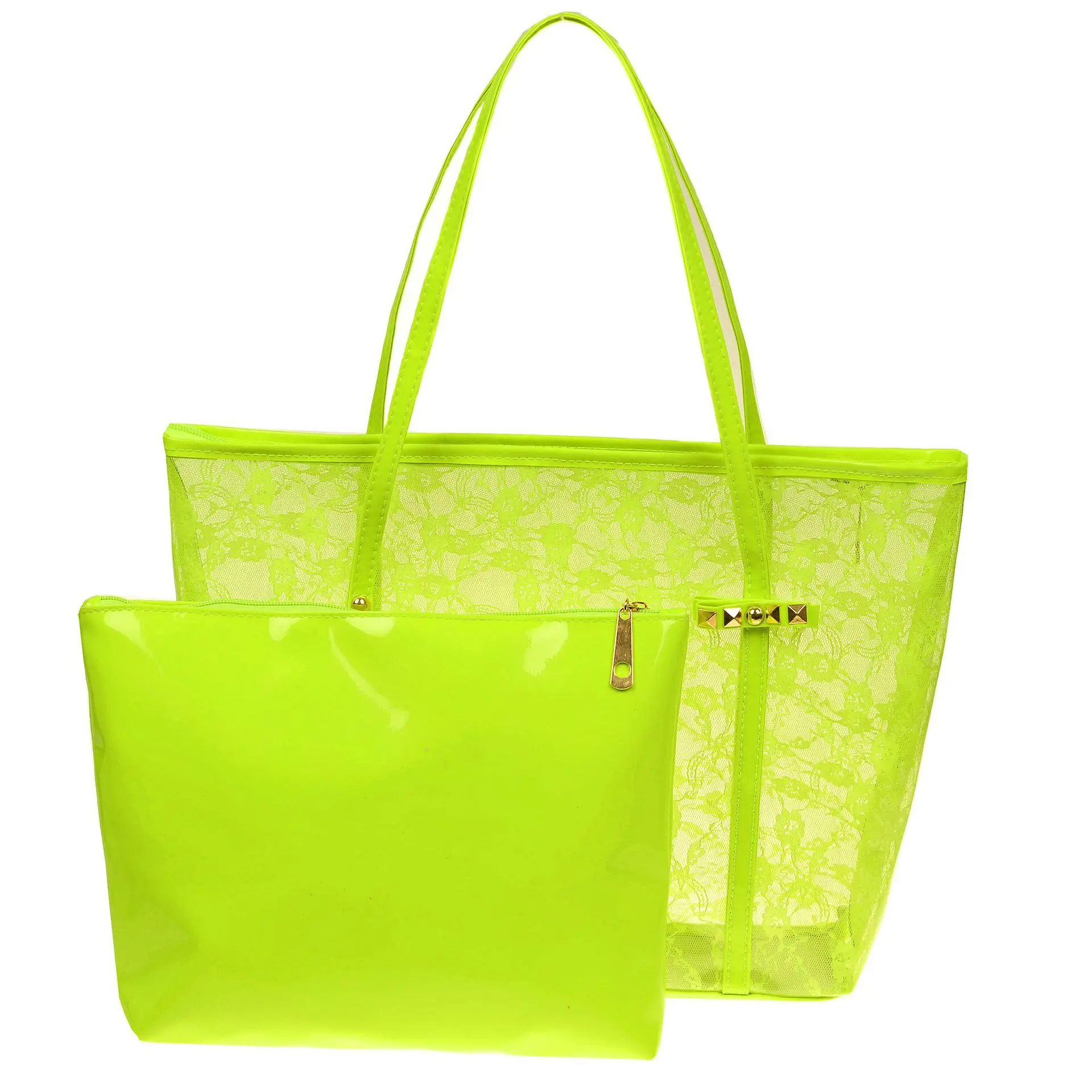 Transparent Woman Handbag 2 Pcs/ Set Pvc Tote Clear Jelly Fashion Designer  Bags Metal Handle Ribbon Silk Scarf Green Black - AliExpress