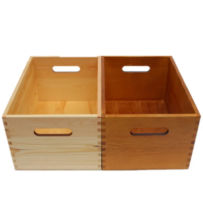 Handle Style Custom Design Wood Storage Box Without Lid
