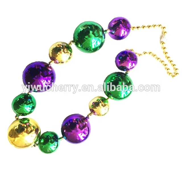 Wholesale Mardi Gras PPG Throw Beads Hand Strung Carnival Round Big Ball  Metallic Beaded Necklace