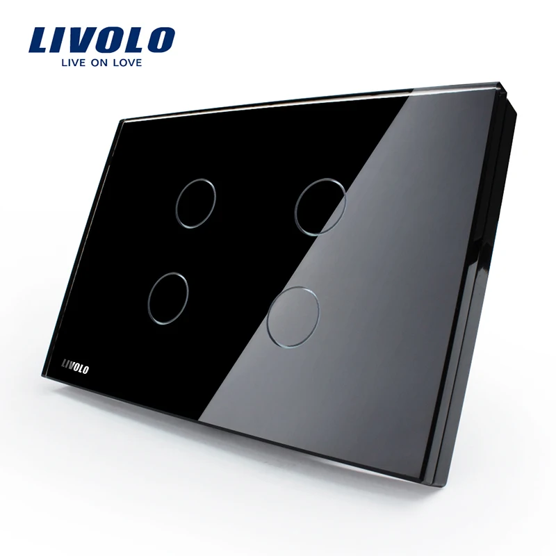 Livolo US Standard Electric Switch Black Crystal Glass Panel Touch Sensor Wall Light Switch VL-C304-82 with LED Indicator