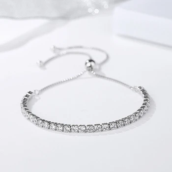 New Fashion Fine Jewelry Adjustable 925 Sterling Silver Charms Bracelet AAA Zirconia Crystal 3MM Tennis Chain Bracelet Women