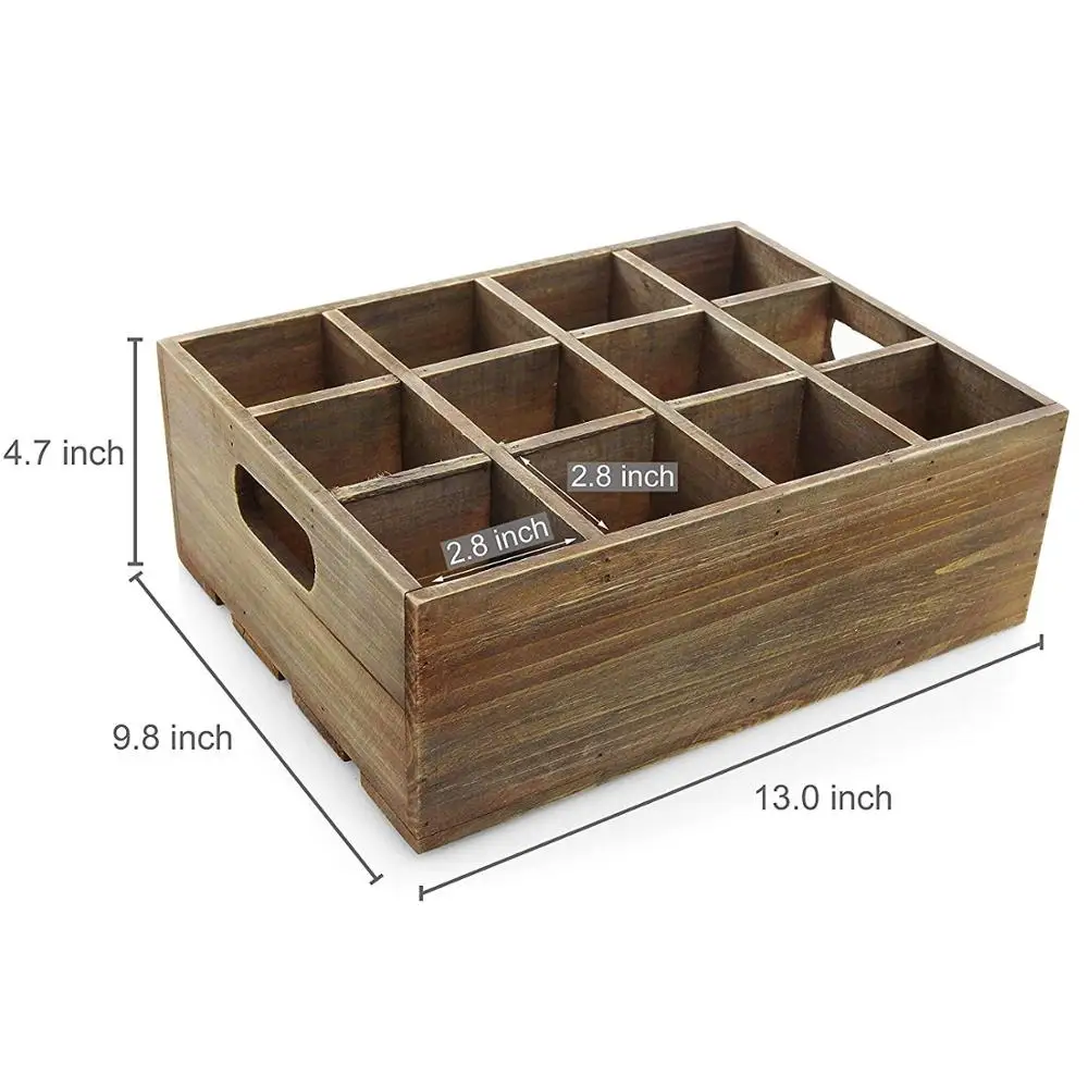 Vintage Rustic Brown Wood 12 Slot Serving Crate for Beer Bottles for Ice  Buckets or Beverage Tubs, image size:1000x1000