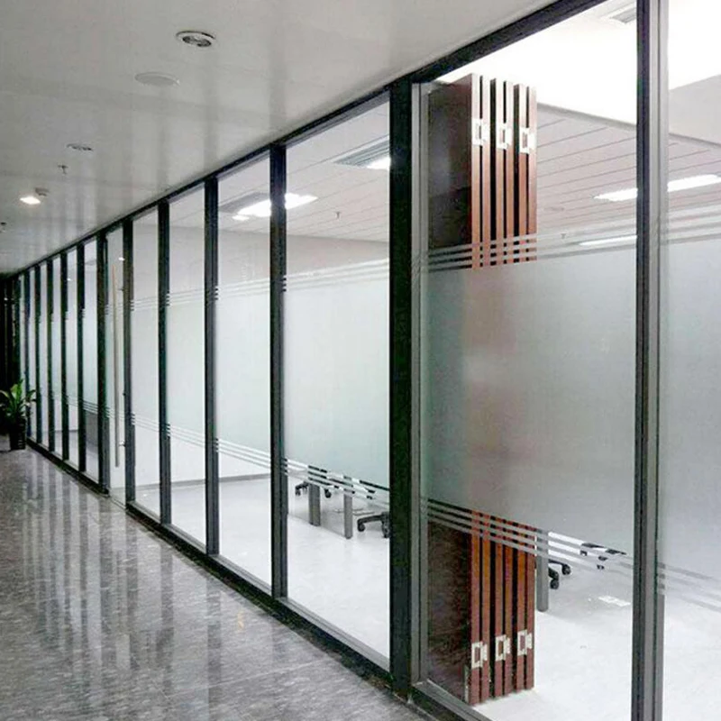 Sound Proof Office Wall Frosted Modular Aluminum Frame Glass Partition Door Double Glass Partition Wall for Office
