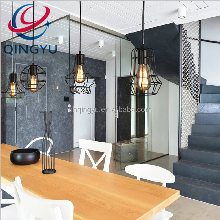 Industrial ST64 Edison Bulb Cage String Lights Hanging Pendant Metal Iron Wire Fixture Lamp