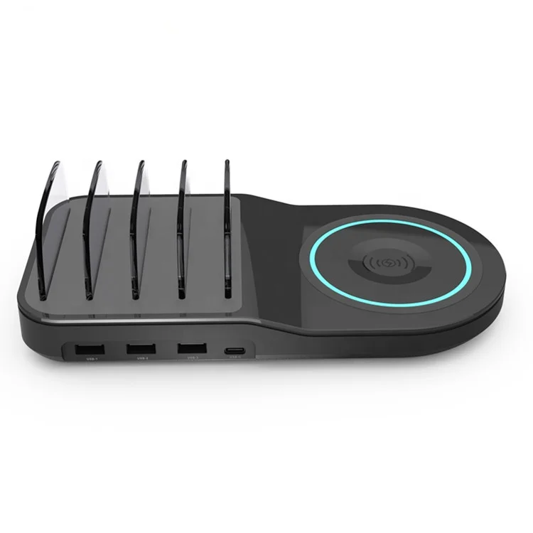 Portable usb mobile phone charging QI Standard Wireless charger  3USB 1 USB C multi phone charging station
