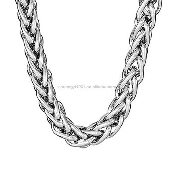 Brass Or Stainless Steel Silver Plated Round Wheat Braided Chain Necklaces For Men