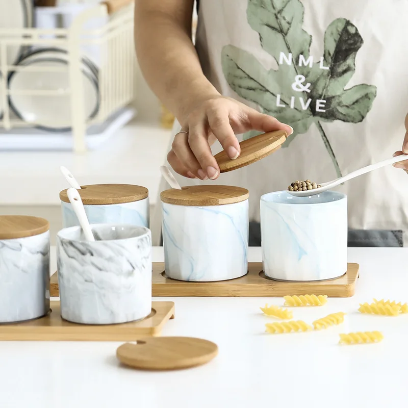 Marble Design Porcelain Spice Jar Sustainable Kitchen Tool