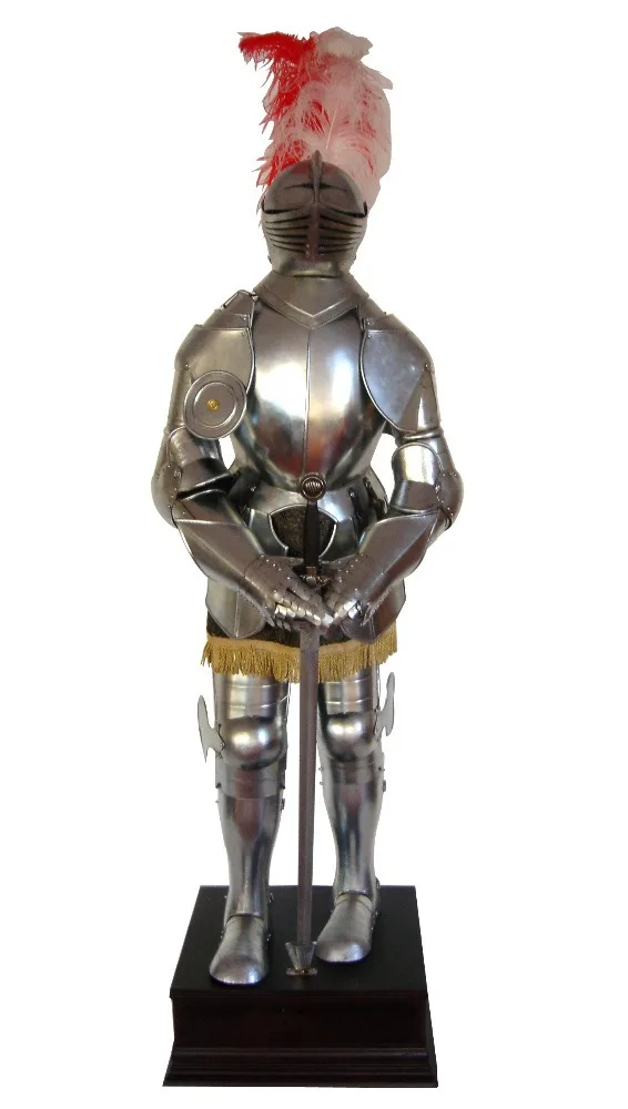 Bronze Armored Knight and Horse with Jousting LanceMedieval Sculpture