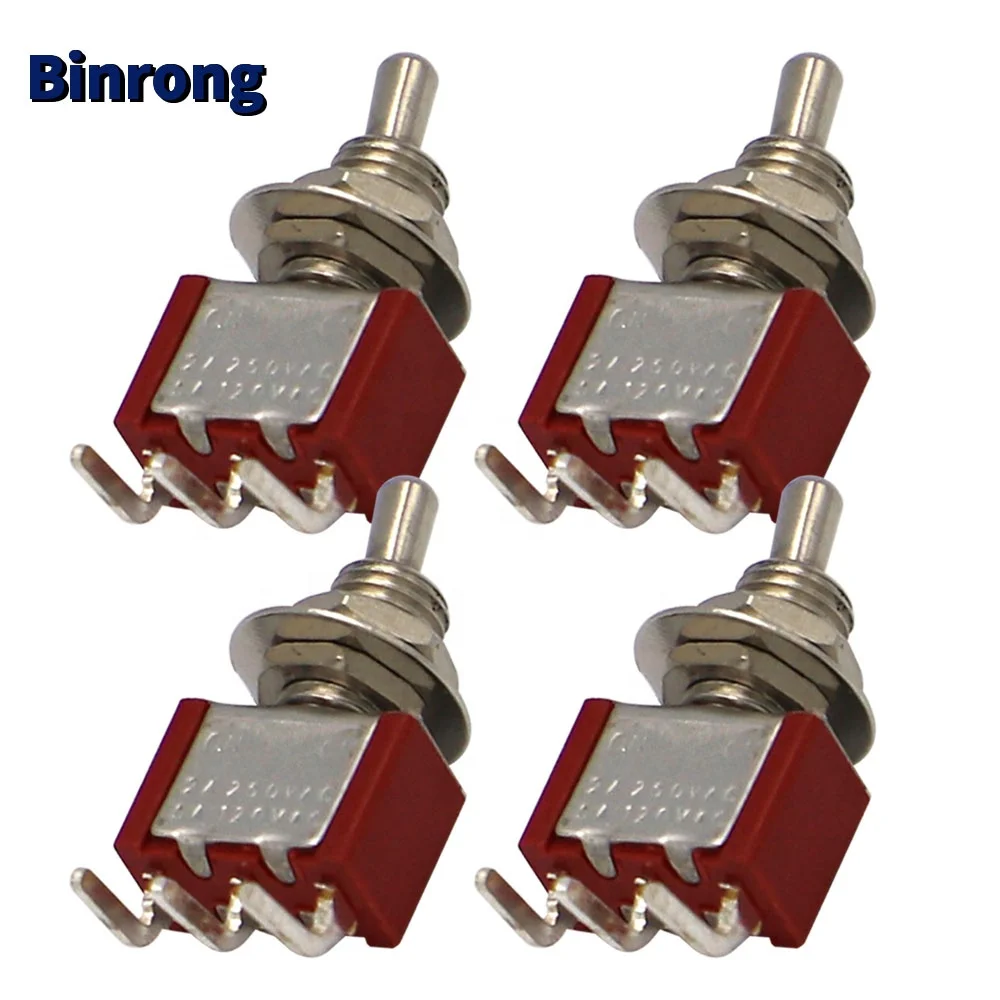 MTS Mini SPST on on Right Angle  PCB Short Handle Red Toggle Switch