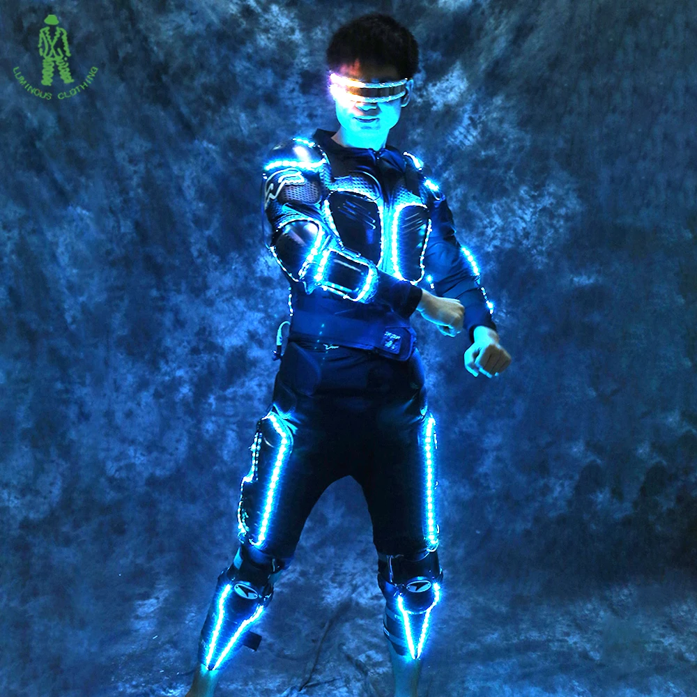고품질 LED 조명 슈트 아머 트론 레거시 발광 의상 (안경, 장갑, 무릎 보호대 포함) 나이트클럽 무대 파티 쇼용