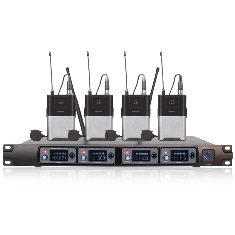 Профессиональный UHF 4-канальный беспроводной петличный