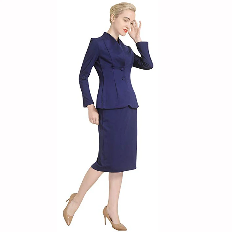 Streamline Design Slimming Two Pieces Sky Blue Skirt Suit Sets Women Lady Business Suits Elegant Formal Women Blazers