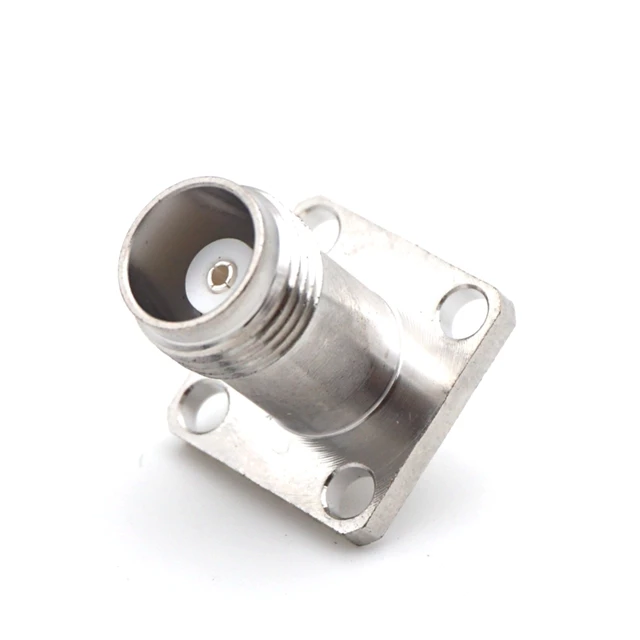 RF Coaxial TNC Female Panel Mount Connector 4 Holes 1 Pin Brass Custom Solder Pot Terminal Solder Flange RF Connector