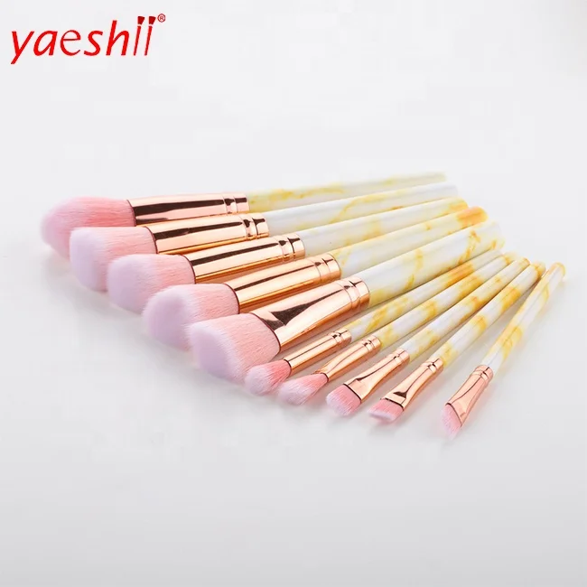 Yaeshii Professional 10pcs Marble Makeup Brushes Set Soft Foundation Powder Eyeshadow Brush Beauty M