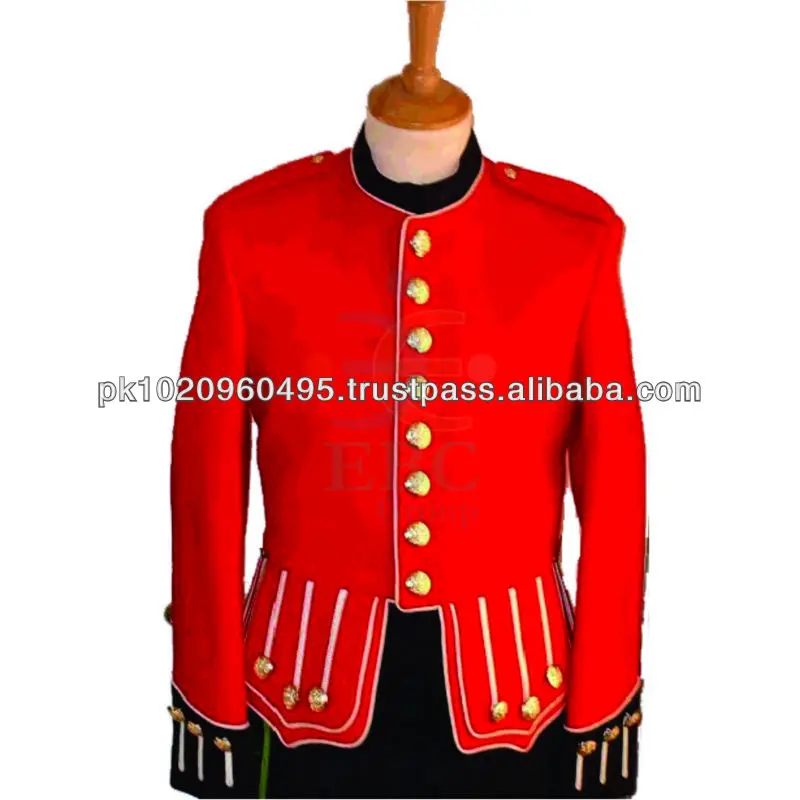 Source Red Doublet Pipers Marching Band Jacket With Green Cuffs And Callor  Decorated Golden Buttons Laces And White Piping Custom Made on m.