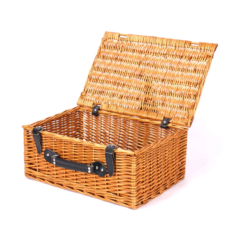 Lowest Price of Factory Wicker Picnic Basket Set Gift Empty Wine Black Wholesale Rattan Storage with Handle