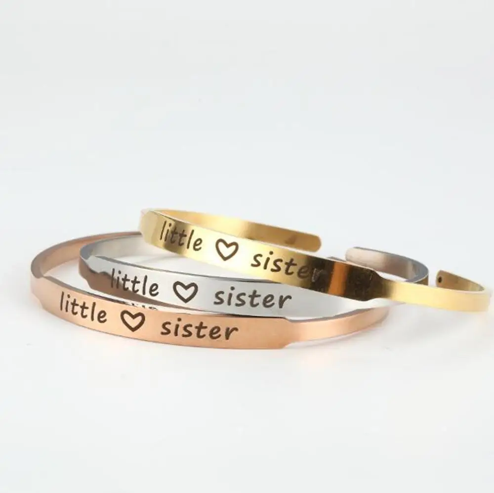 NextStone Simple Big Sis Middle Sis Little Sister Stainless Steel Bracelet Open Cuff Bracelet for Women Girls 