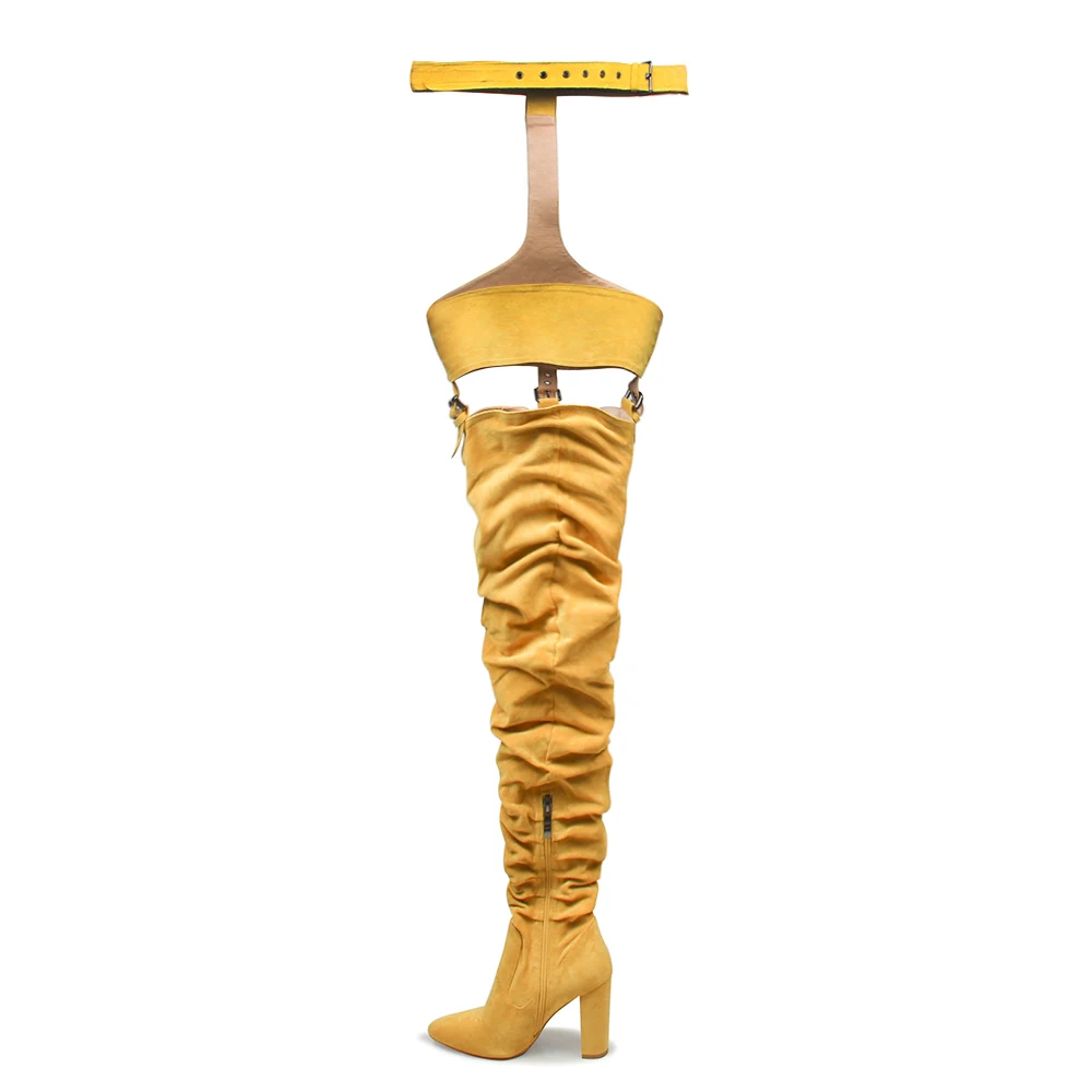 WETKISS Factory Supply Latex Fetish Sexy Lady Boots Pointed Toe Block Heel  Thigh High Boots Sexy Women Over Knee Boots With Belt