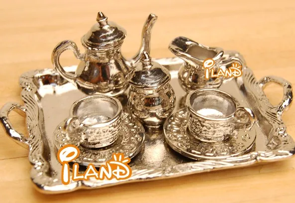 
Кукольная плита, миниатюрная посуда, серебряный чайный набор с подносом, 8 шт. кухонных принадлежностей DM002C 