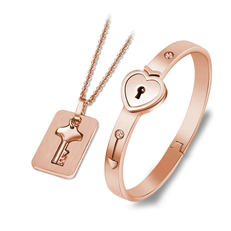 2019 Новое поступление уникальный дизайн модные ювелирные изделия ожерелья титановая сталь циркониевые Парные браслеты браслет с замком в форме сердца и ключом