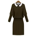 Fashion Women Spring Autumn Slim Long Sleeve Knitting Dress Elegant Peter Pan Package Buttocks Casual Mini