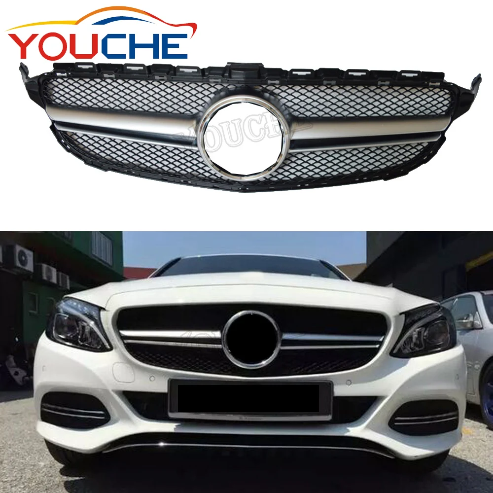 
AMG стиль передний бампер решетка капот для Mercedes Benz C class W205 sport edition 2015-2018 Серебряный ABS решетка 