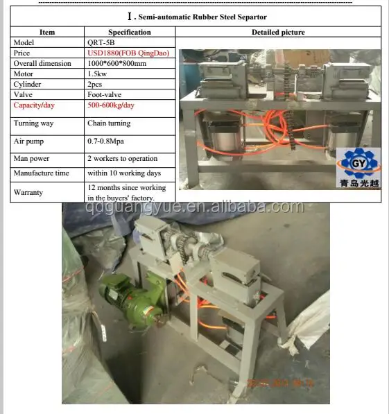 Uncured Rubber Separating Machine Unvulcanized Rubber Steel Wire Separator