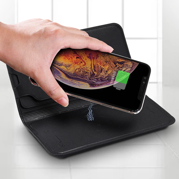 New Design Power Bank Fast Charger Leather Wallet Wireless Charging Powerbank 8000mAh