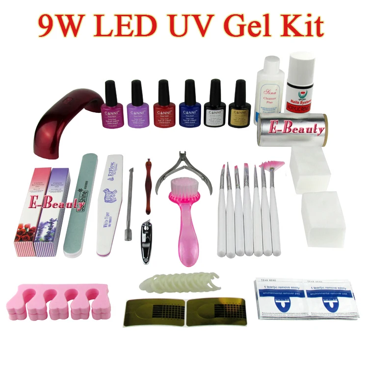 9W LED UV Gel Set Soak Off UV Lacquers Kit LED Curing Lamp Base Top Coat