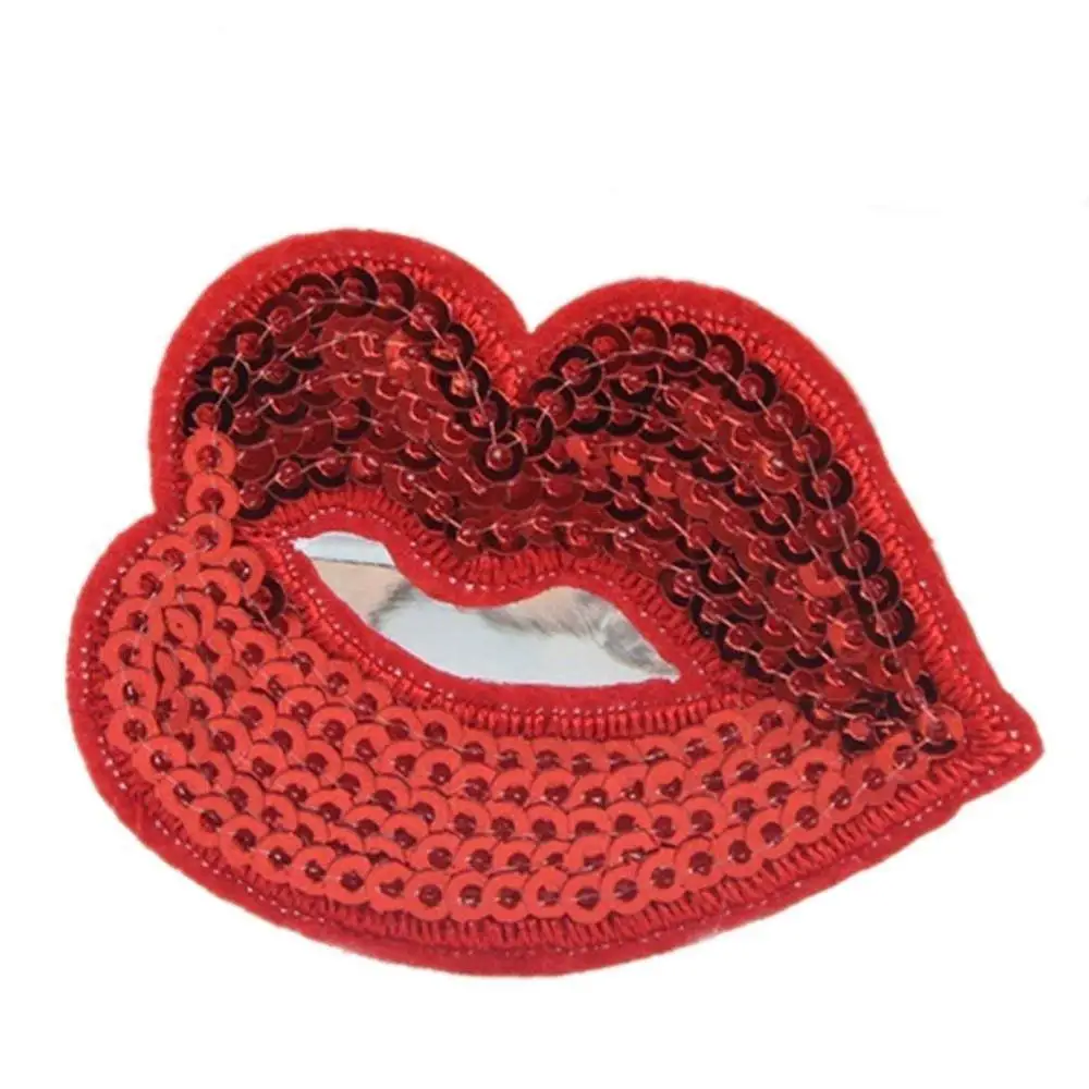 Sequins Red Lips Embroidered Iron Sew On Patches Applique DIY Clothing Decor
