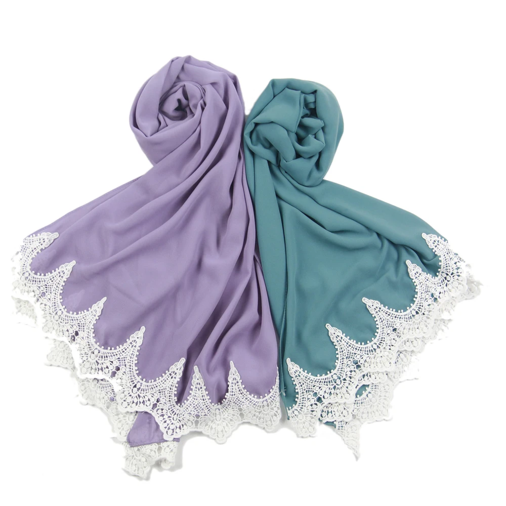 2021 New Arrivals Fashion Hijab Chiffon Scarf Scarves Muslim Lace Arab Scarf High Quality Pearl Chiffon Hijab