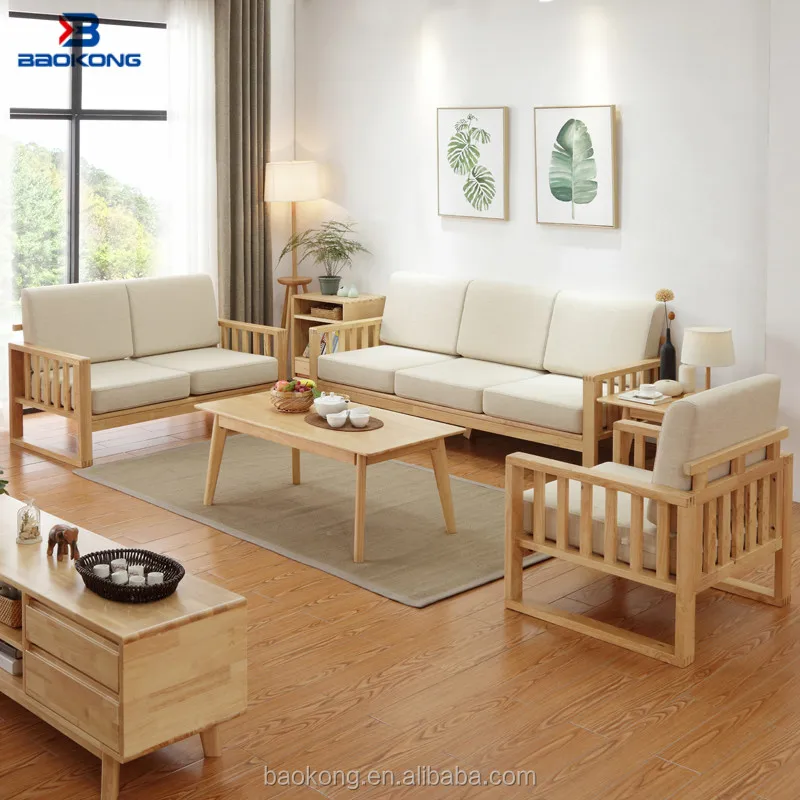 Solid Wood Frame Fabric Sofa Set Modern Living Room Furniture