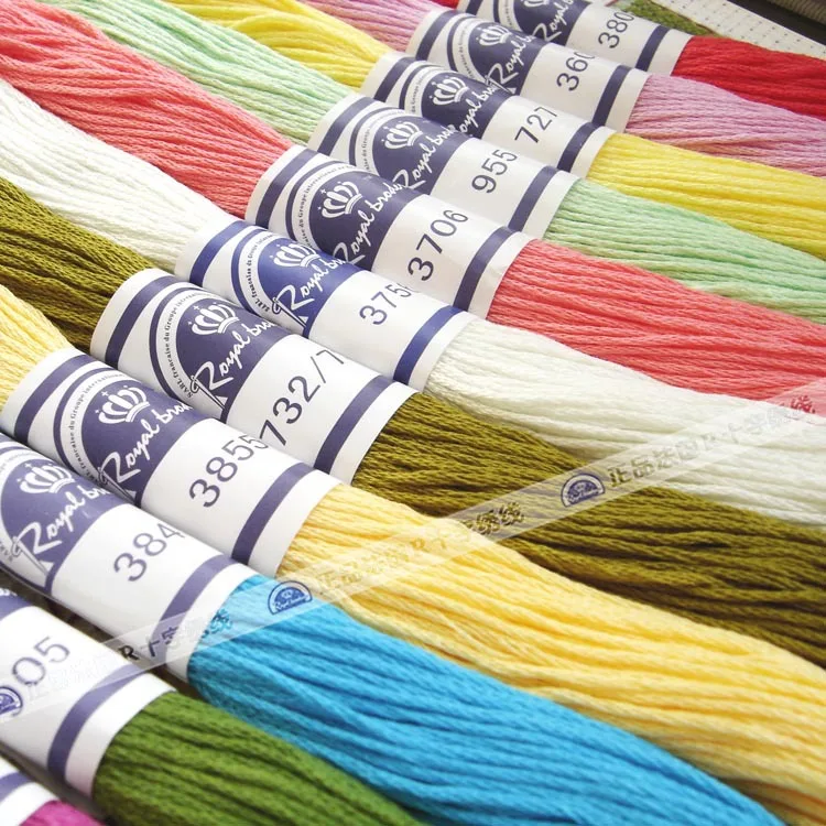Оптовая продажа, Высококачественная вышивка крестиком royalвышивка из 100% хлопка, нитки для вышивки крестиком, упакованные в пакеты из 12 штук