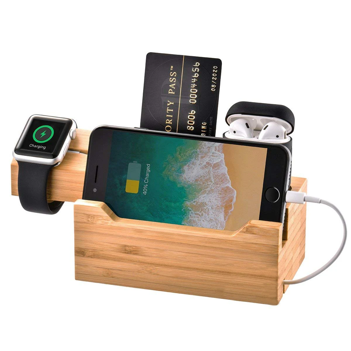 Charging Dock  for Apple Watch Charger Stand Bamboo Wood Charging Station Desk Organization Compatible for airpods