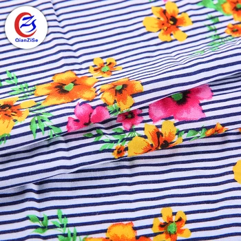 Custom floral stripes digital printed fabric printing viscose 30*30 68*68 rayon challis fabric
