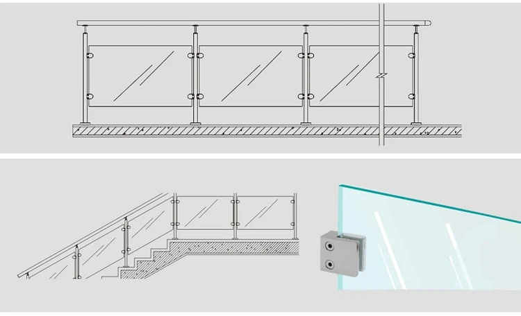 Frameless Balcony Stainless Steel Baluster Railing Square Glass Clamps ...