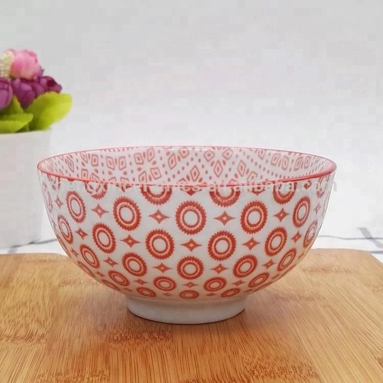 Japanese Creative Bohemian Pattern Porcelain Dinnerware Pad Printed Striped Bowl Ramen Soup Rice Safe Home Restaurant Use