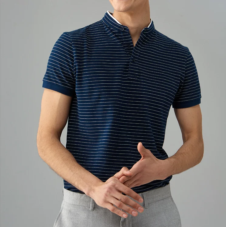 Winwinus Mens Bronzing Splice Long Sleeve Turn-Down Collar Polo T-Shirt Tops