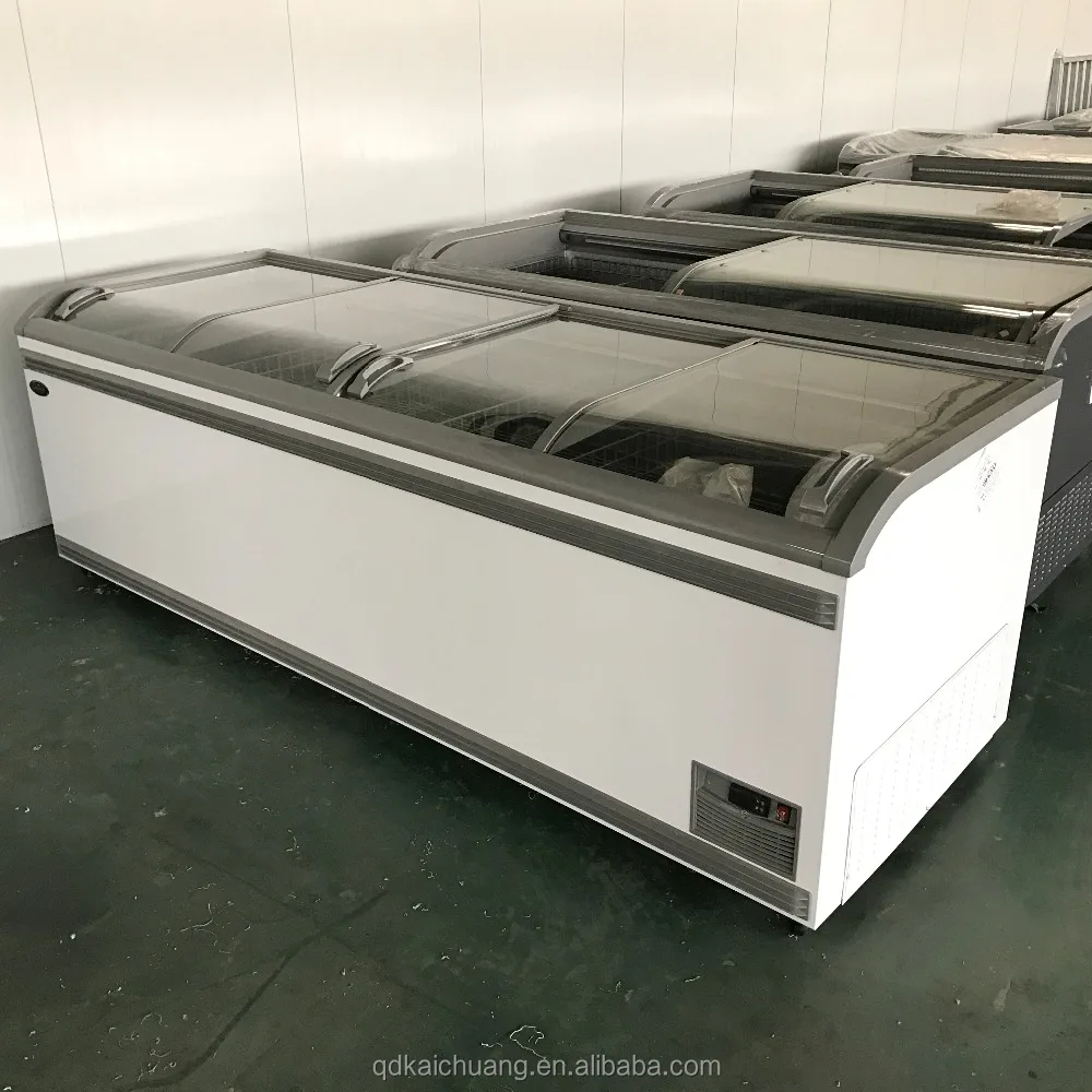 Dusung Factory 400L/500L/600L/700L/800L Commercial Glass Door Ice Cream Island Freezer