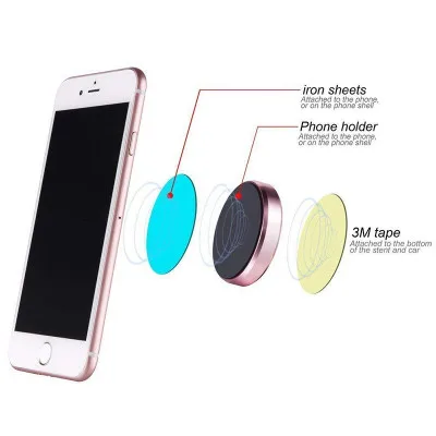 360 Rotating Universal Smartphone Flexible Paste Metal Mini Magnetic Car Mount Magnet Mobile Phone Holder A8
