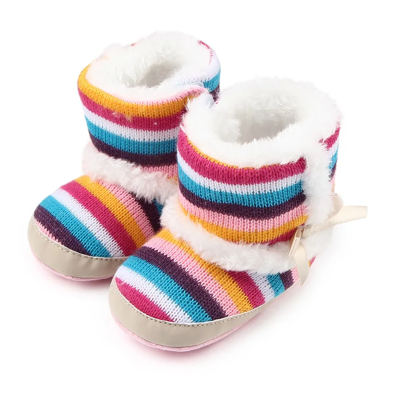 Hot selling rainbow design warm plush toddler baby winter boots