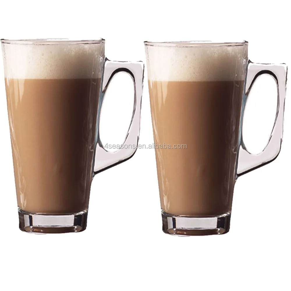 4 Pc Latte Glasses 240ml Tea Coffee Cappuccino Hot Chocolate Glass Cups Mugs Spoons 
