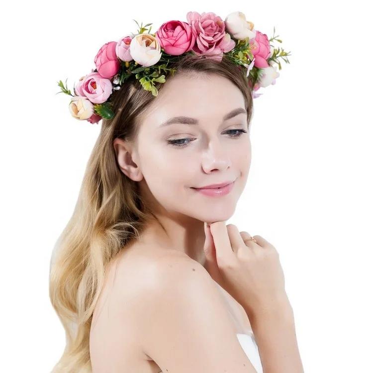 Rose Flower Crown Headband Wedding Garland Floral Hairband Accessories Festival