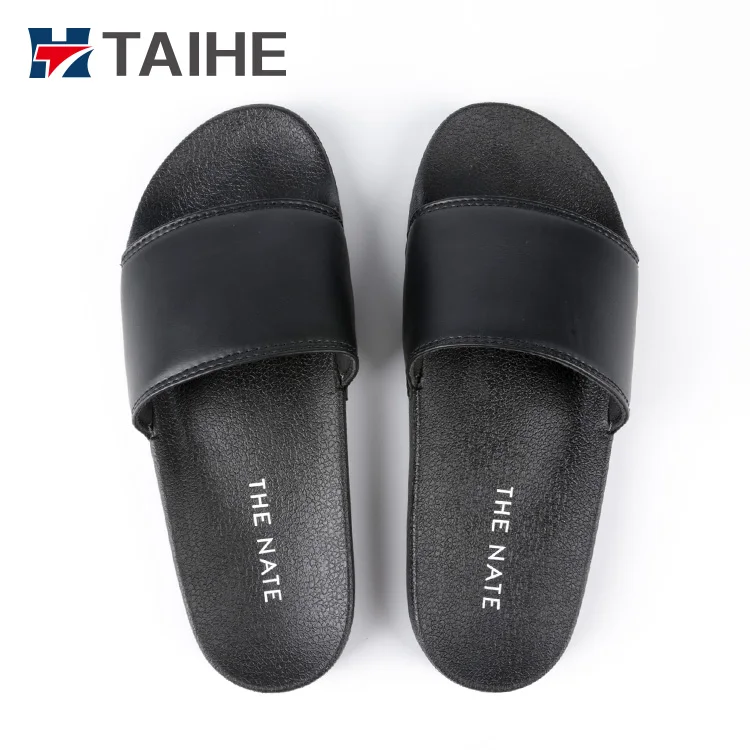 Nice Beach Custom Logo Pu Soft Men Slipper Genuine Leather Lining Waterproof Slide Sandal Flip Flops Wholesale