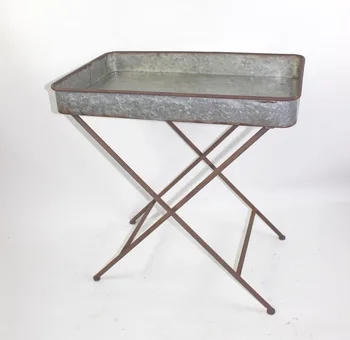 Rustic galvanized portable tray coffee table vintage